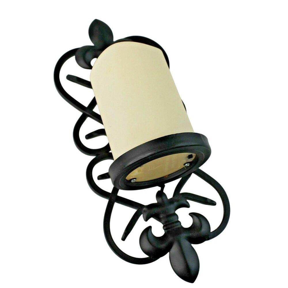 Fleur De Lis Wall Sconce 12" Wrought Iron Battery Operated Timer Faux Candle - Picture 3 of 6